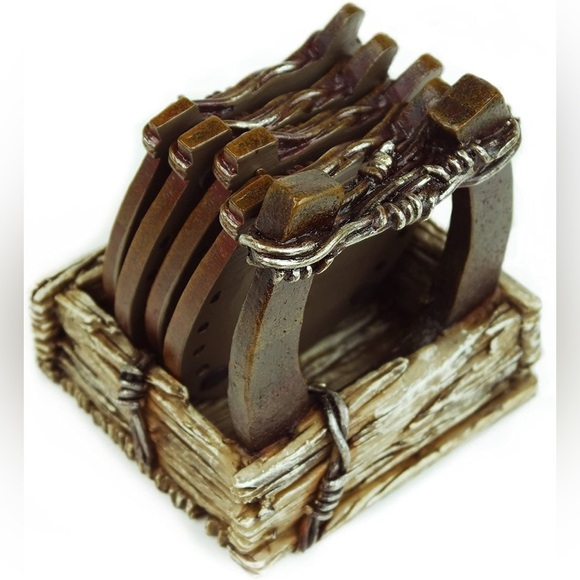 Horseshoe Coaster Set with Holder Collectible Wood Look - Picture 8 of 12